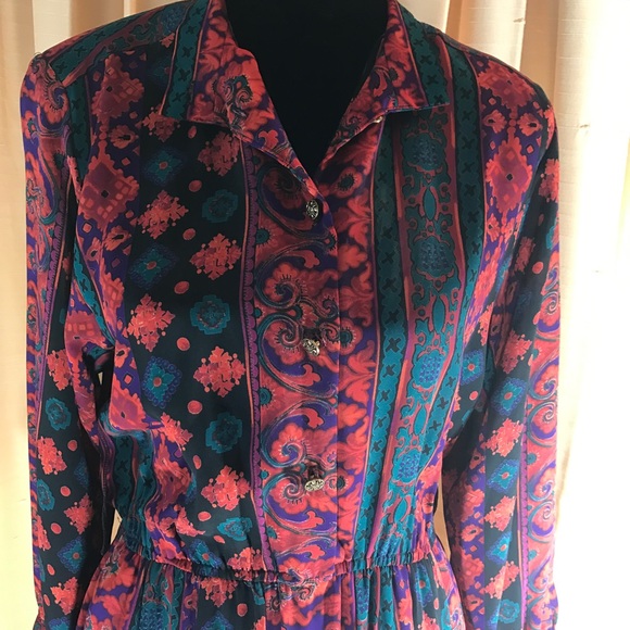 Vintage print dress sz 8-10 - Picture 3 of 6